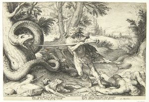 Kadmos dræber dragen af Hendrick Goltzius