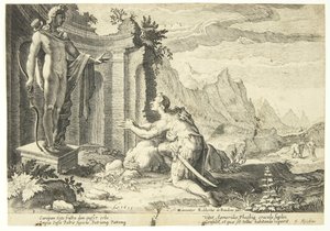 Kadmos spørger oraklet i Delfi, hvor han kan finde sin søster Europa af Hendrick Goltzius