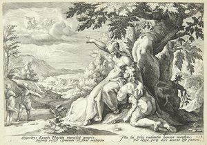 Klymene tilskynder Faeton til at finde Helios af Hendrick Goltzius