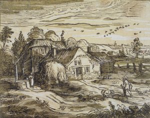 Landskab med bondehus af Hendrick Goltzius