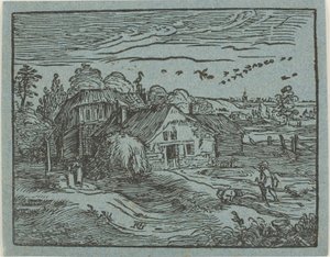 Landskab med en bondegård, fra Fire små landskaber af Hendrick Goltzius