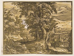 Landskab med et hyrdepar af Hendrick Goltzius