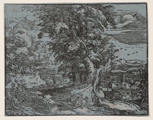 Landskab med et hyrdepar af Hendrick Goltzius