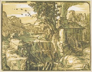 Landskab med et vandfald, fra fire små landskaber af Hendrick Goltzius