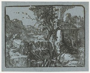 Landskab med vandfald Fire små landskaber (serietitel) af Hendrick Goltzius