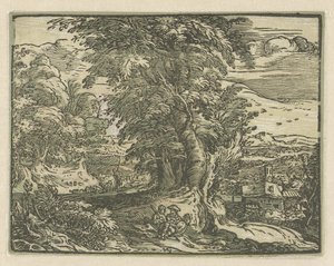 Landskab med siddende par Fire små landskaber (serietitel) af Hendrick Goltzius