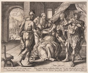 Lucretia slår sig selv ihjel, fra Historien om Lucretia af Hendrick Goltzius