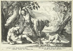 Merkur dræber Argus af Hendrick Goltzius