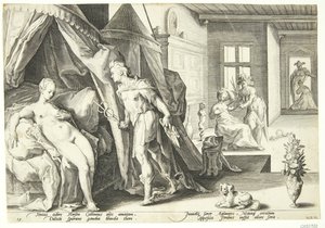 Merkur træder ind på Herses værelse efter at have forvandlet Agraulos til sten af Hendrick Goltzius