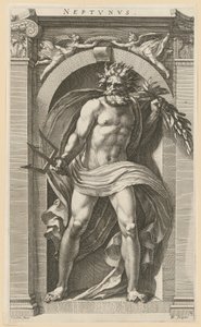 Neptun, side 2 i serien »Otte antikke guddomme« af Hendrick Goltzius