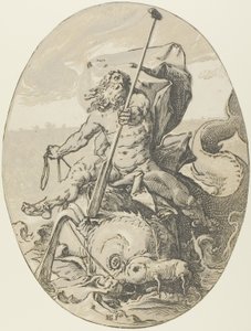 Oceanus, plade to fra Demogorgon and the Deities af Hendrick Goltzius