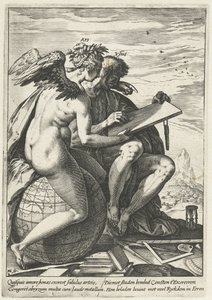 Motion og kunst (Ars/Usus) Belønningen for arbejde, flid, praksis og kunst (serietitel) af Hendrick Goltzius