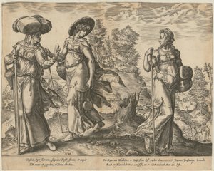 Orpa forlader Rut og Naomi [side 1] og Rut foran Boas på marken [side 2], side 1 og 2 i serien »Ruts historie« af Hendrick Goltzius