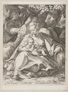 Hvil på flyveturen til Egypten under et kirsebærtræ af Hendrick Goltzius