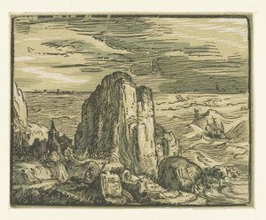 Rock på en kyst Fire små landskaber (serietitel) af Hendrick Goltzius