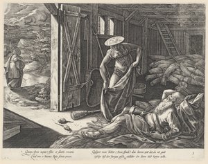 Ruth og Boaz i kornmagasinet The History of Ruth (serietitel) af Hendrick Goltzius