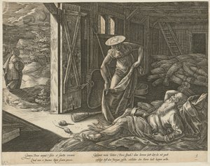 Ruth og Boas i laden, side 3 i serien »Ruths historie« af Hendrick Goltzius