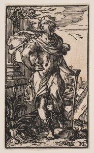 Stående ung mand med stok af Hendrick Goltzius