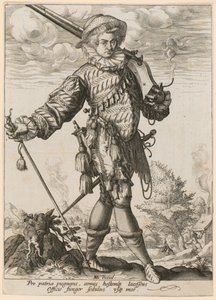 Stående landsknecht med musket og spyd af Hendrick Goltzius