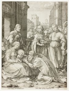 The Adoration of the Magi, plade fem fra The Birth and Early Life of Christ af Hendrick Goltzius