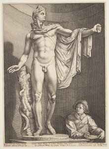 Apollon fra Belvedere, fra tre berømte antikke statuer i Rom af Hendrick Goltzius