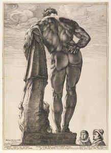 Farnese Herkules, fra Tre berømte antikke statuer i Rom af Hendrick Goltzius