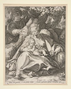 Den hellige familie under kirsebærtræet/ Hvil på flugten til Egypten under et kirsebærtræ af Hendrick Goltzius