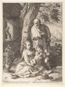 Den hellige familie med spædbarnet Johannes Døberen, fra Kristi fødsel og tidlige liv af Hendrick Goltzius