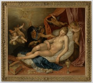 Den sovende Danaë gøres klar til Jupiter af Hendrick Goltzius