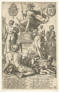 Titeltryk til trykserien De romerske helte Roma (titel på objekt) The Roman Heroes (serietitel) af Hendrick Goltzius