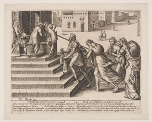 Ulig retfærdighed, planche 4 fra Misbrug af loven af Hendrick Goltzius
