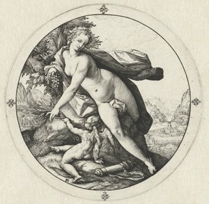 Venus og Amor Venus fryser uden Ceres og Bacchus (titel på objekt) af Hendrick Goltzius