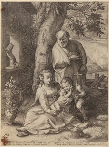 Forkyndelsen, side 1 i serien »Jomfru Marias liv« af Hendrick Goltzius