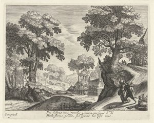 Landskab med et bondepar på en landevej af Hendrick Hondius (I)