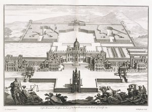 Castle Howard i Yorkshire, fra "Vitruvius Britannicus" eller "The British Architect, der indeholder planer, forhøjninger og sektioner af de almindelige bygninger både offentlige og private, i Storbritannien" af Colin Campbell af Hendrick Hulsberg
