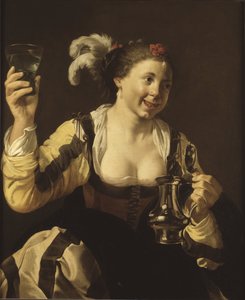 En pige, der holder et glas (le gout, serie des cinq sens) - En pige, der holder et glas (Smag. Fra serien ""De fem sanser"), af Terbrugghen, Hendrick Jansz (1588-1629). olie på lærred