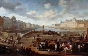 Udsigt over Paris med Louvre, taget fra Henri IV-broen (Actuel Pont Neuf). Maleri af Hendricks Mommers (1623-1693)
