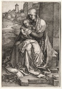 Jomfruen og barnet sidder ved muren af Hendrick ter Brugghen