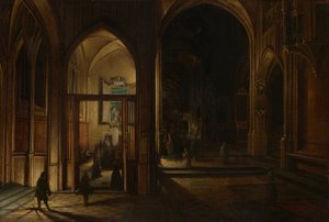 Interiør af en gotisk kirke om natten af Hendrick van Steenwijk the Younger