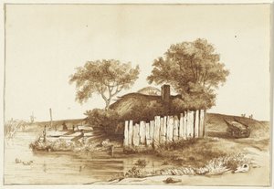 Hus med indhegnet gård ved vandet