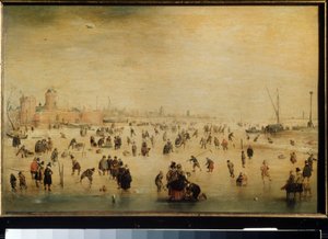 ""Ice Skaters"" (vinterscene) (hollandsk) Maleri af Hendrick Avercamp (1585-1634) omkring 1615 Moskva, Pushkin Museum of Fine Arts