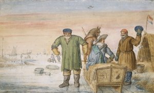 To gamle mænd ved siden af en slæde med våbenskjoldene fra Amsterdam og Utrecht, 1620-33