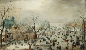 Vinterlandskab med skatere. c.1608 (olie på panel)