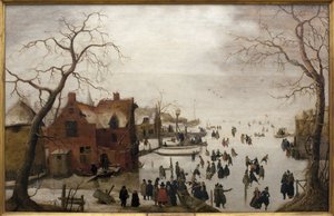 Vinterscene - Maleri af Hendrick Avercamp (1585-1634), olie på træ, ca. 1620 (Vinterscene, af Hendrick Avercamp, olie på panel, ca. 1620) - Musee d