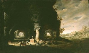 A Grotto in an Imaginary Landscape, ca. 1643 (olie på panel)