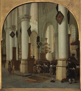 Udsigt inde i Saint Bavo-kirken i Haarlem under messen, 1666