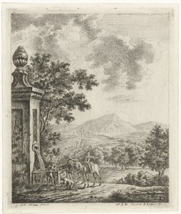 Landskab med figurer ved en brønd af Hendrik Godart de Marée