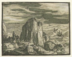Fra et sæt af 4 landskaber: Cliffon ved havet. af Hendrik Goltzius