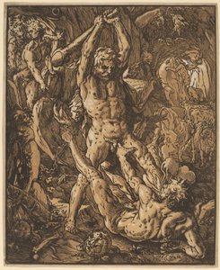 Hercules dræber Cacus af Hendrik Goltzius