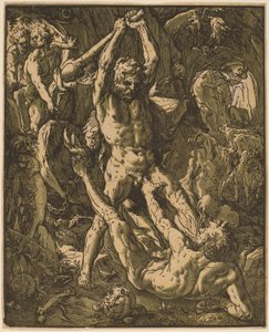 Hercules dræber Cacus af Hendrik Goltzius
